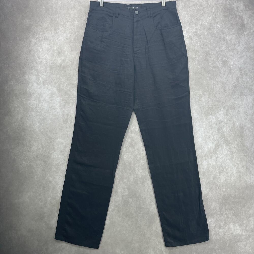 Kenneth Cole NY 100% Linen Pants Women’s Fits 32W x 33.5L Black Straight Leg
